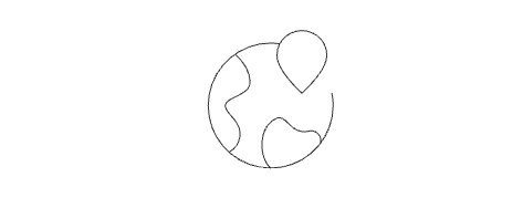 Outline of a globe with a location pin.
